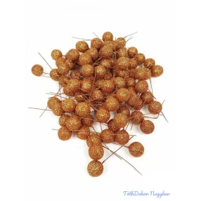 Glitteres drótos 1,5cm bogyó kb 80db/csomag - Bronz