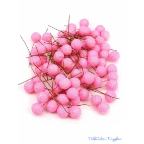 Glitteres drótos 1,5cm bogyó kb 80db/csomag - Rózsaszín
