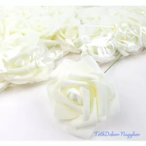   Polifoam rózsa virágfej habrózsa szárral 7-8 cm - Tört Fehér