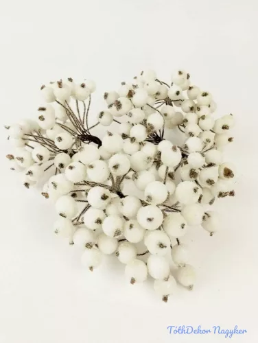 Csillámos drótos bogyó 1cm - Fehér
