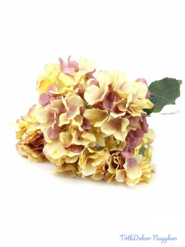 Hortenzia 5ágú selyemvirág csokor 43cm - Krém-Barnás