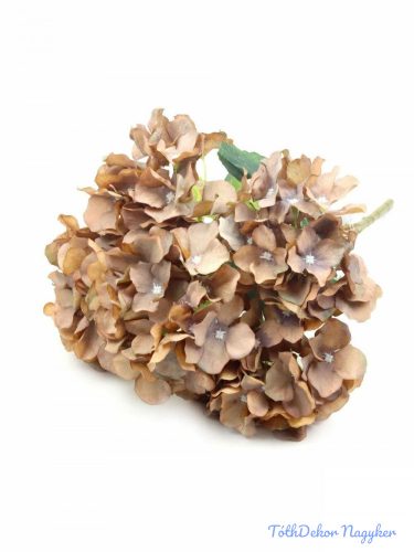 Hortenzia 5ágú selyemvirág csokor 43cm - Barna