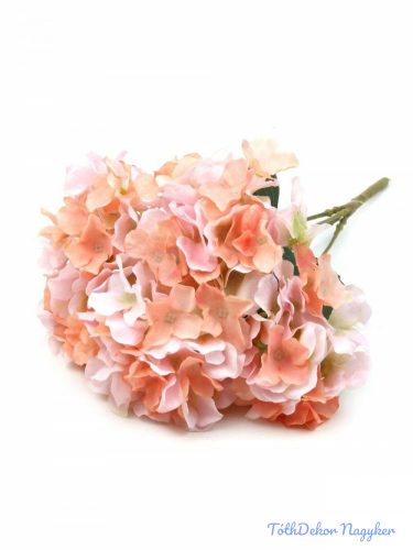 Hortenzia 5ágú selyemvirág csokor 43cm - Barack-Rózsaszín