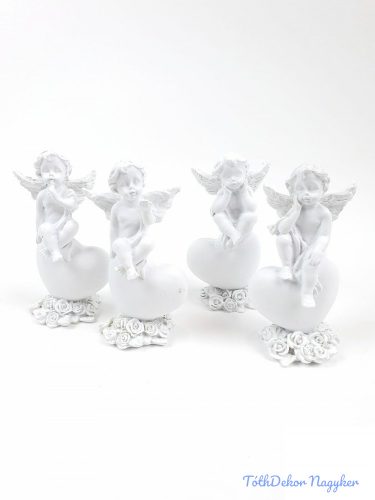 Angyalka figura 9 cm - Rózsás szíven ülő