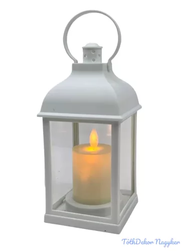 LED lámpás mozgó gyertyalánggal 20 cm magas - Fehér