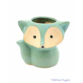 Rókás kerámia kaspó - Zöld