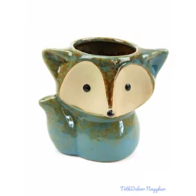 Rókás kerámia kaspó - Türkiz
