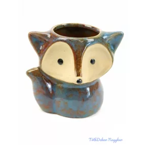 Rókás kerámia kaspó - Kék