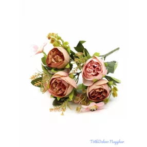   Ranunculus selyem csokor díszítőkkel 28cm - Barack-Rózsaszín