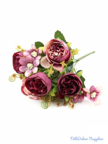 Ranunculus selyem csokor díszítőkkel 28cm - Pinkes Mályva