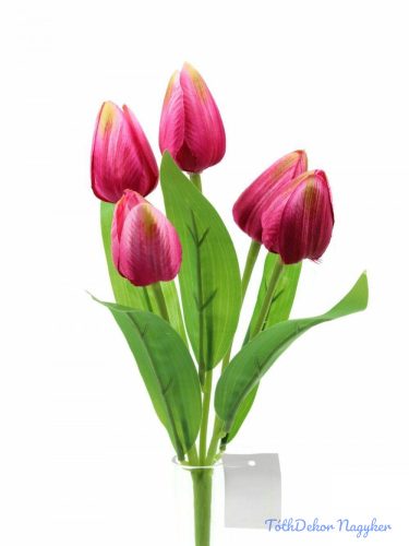 Tulipán 5 fejes selyem csokor 30 cm - Sötét Rózsaszín