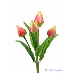 Tulipán 5 fejes selyem csokor 30 cm - Krém-Rózsaszín