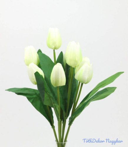 Bimbós tulipán 9 fejes selyem csokor 43cm - Fehér