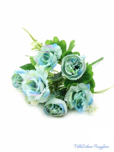 Rózsa ranunculus vegyes selyem csokor 32 cm - Kék