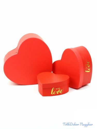 Szív alakú papírdoboz 3db/szett - With Love Piros