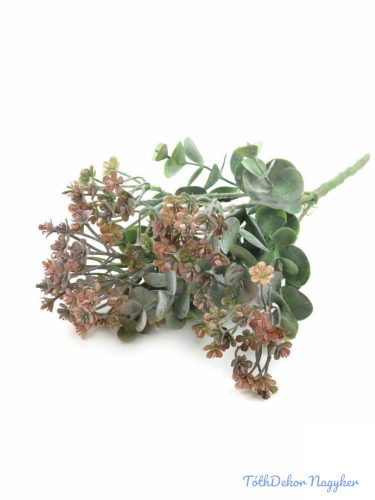 Műzöld apró virágos eukaliptusz csokor 35cm - Barna