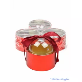 Áttetsző búrás kerek metál doboz - Piros