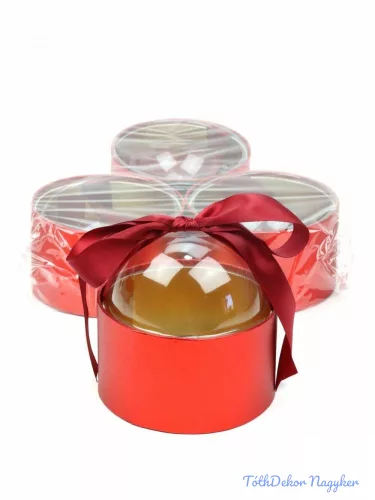 Áttetsző búrás kerek metál doboz - Piros