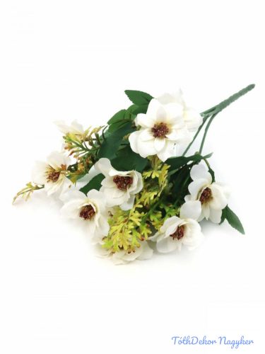 Vegyes színű kicsi selyemvirág csokor 30cm - Törtfehér