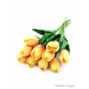   Tulipán gumis 10 szálas real touch köteg 33cm - Cirmos Narancs