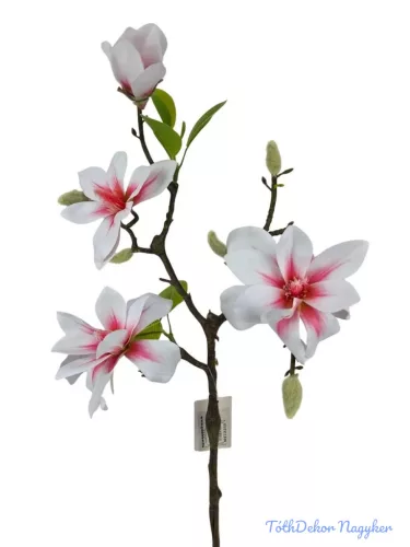 Magnólia ág 3+1v 56cm - Fehér-Cirmos