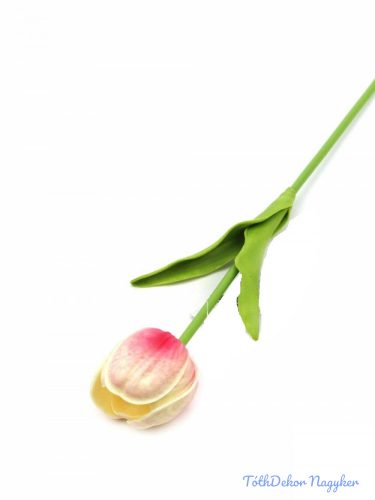Tulipán szálas real touch 33cm - Krém-Rózsaszín