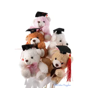 Pálcás plüss figura - Kalapos szőrös maci mix