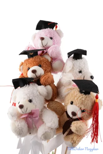 Pálcás plüss figura - Kalapos szőrös maci mix