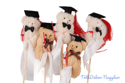 Pálcás plüss figura - Kalapos szőrös maci mix 2