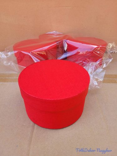 Papírdoboz kerek 14x8cm - Bordás Piros