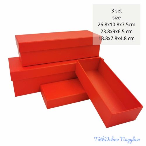 Papírdoboz 3db/szett tégla H26,8-23,8-18,8cm - Piros