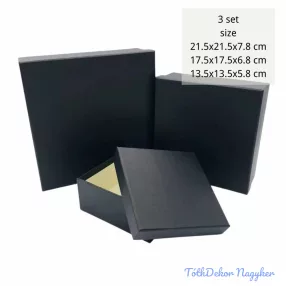 Papírdoboz 3db/szett kocka 21,5-17,5-13,5cm - Fekete