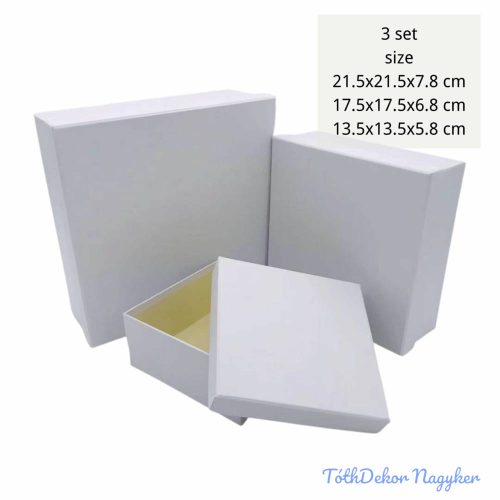 Papírdoboz 3db/szett kocka 21,5-17,5-13,5cm - Fehér