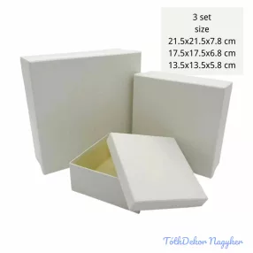Papírdoboz 3db/szett kocka 21,5-17,5-13,5cm - Krém