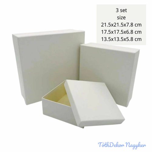 Papírdoboz 3db/szett kocka 21,5-17,5-13,5cm - Krém