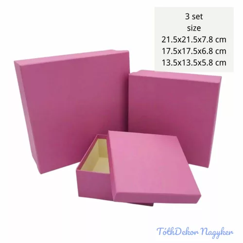 Papírdoboz 3db/szett kocka 21,5-17,5-13,5cm - Mályva