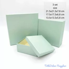  Papírdoboz 3db/szett kocka 21,5-17,5-13,5cm - Halvány Zöld