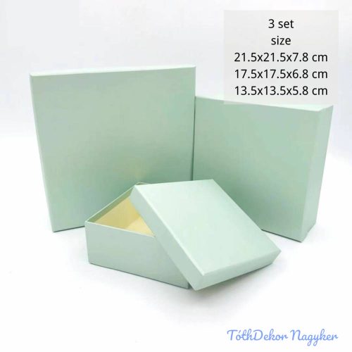 Papírdoboz 3db/szett kocka 21,5-17,5-13,5cm - Halvány Zöld