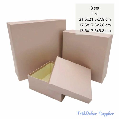 Papírdoboz 3db/szett kocka 21,5-17,5-13,5cm - Púder