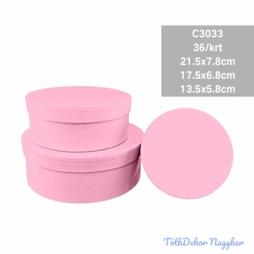 Papírdoboz 3db/szett kerek D21,5-17,5-13,5cm - Rózsaszín