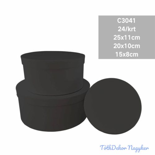 Papírdoboz 3db/szett kerek D25-20-15cm - Fekete