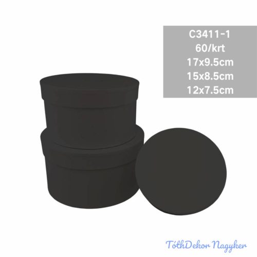 Papírdoboz 3db/szett kerek D17-15-12cm - Fekete