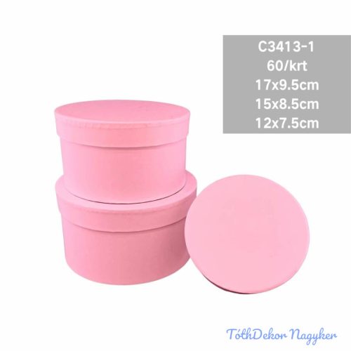 Papírdoboz 3db/szett kerek D17-15-12cm - Rózsaszín