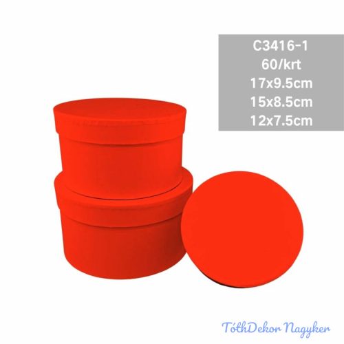 Papírdoboz 3db/szett kerek D17-15-12cm - Piros