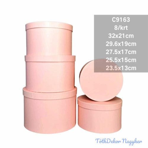 Papírdoboz 5db/szett kerek D32-29,6-27,5-25,5-23,5cm - Rózsaszín