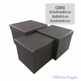 Papírdoboz 3db/szett kocka 20,5-18-15,5cm - Fekete