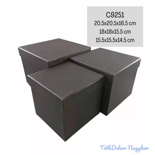 Papírdoboz 3db/szett kocka 20,5-18-15,5cm - Fekete