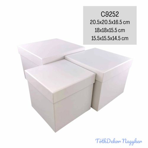 Papírdoboz 3db/szett kocka 20,5-18-15,5cm - Fehér