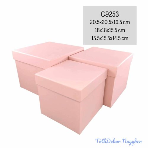 Papírdoboz 3db/szett kocka 20,5-18-15,5cm - Rózsaszín