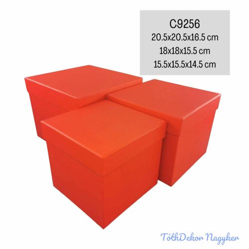 Papírdoboz 3db/szett kocka 20,5-18-15,5cm - Piros